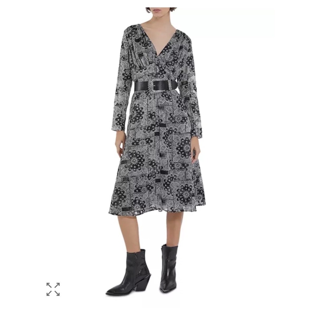 The Kooples Bandana V-Neck Dress Women size FR 2/US M Goth Punk Dark Romantic
